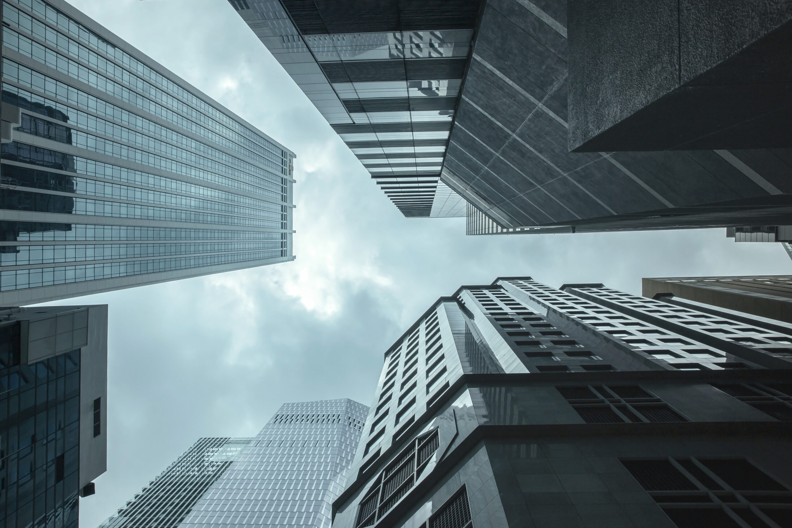 View of modern business skyscrapers glass and sky view landscape